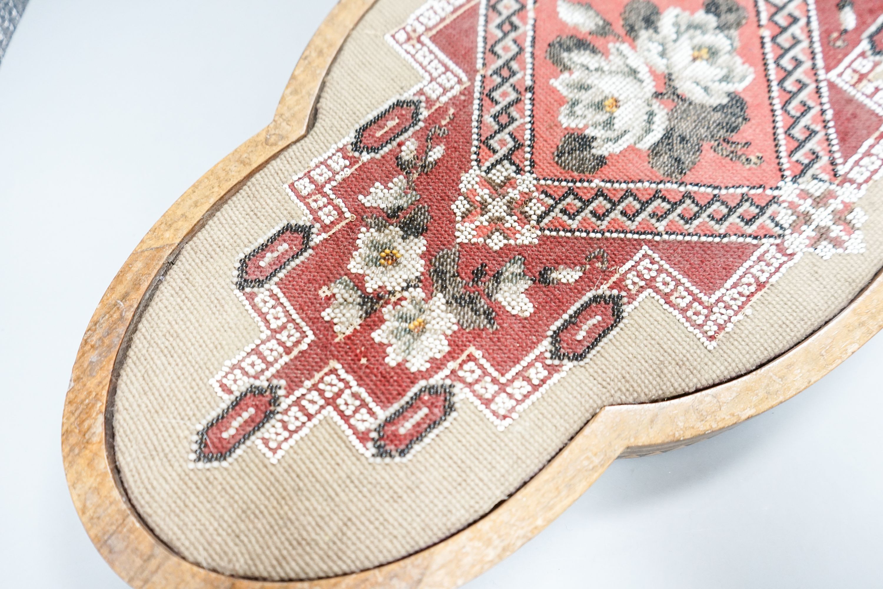 A Victorian beadwork centre plate / tray 55cm
